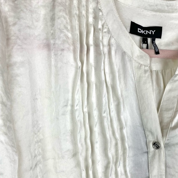 NWT DKNY Women Long Sleeve Blouse Ivory Sz S Button Down Shiny White Relaxed Fit - Picture 9 of 14